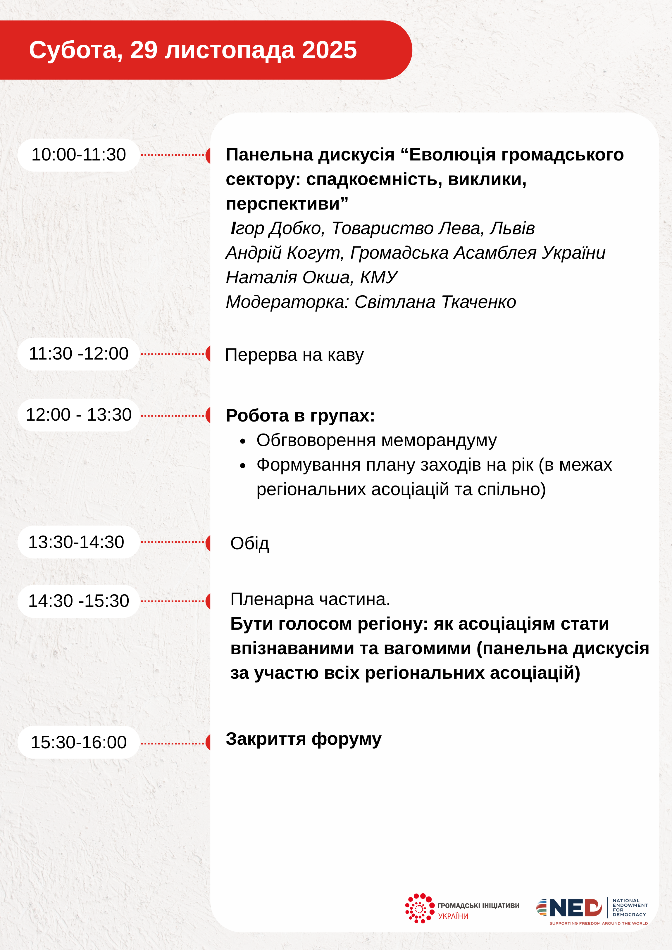Програма | Форум Регіональних асоціацій громадських організацій | 28-29.11.2025
